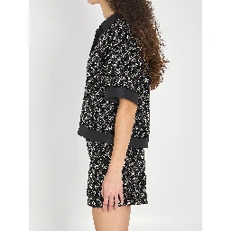 Embroidered lamé wool tweed shorts