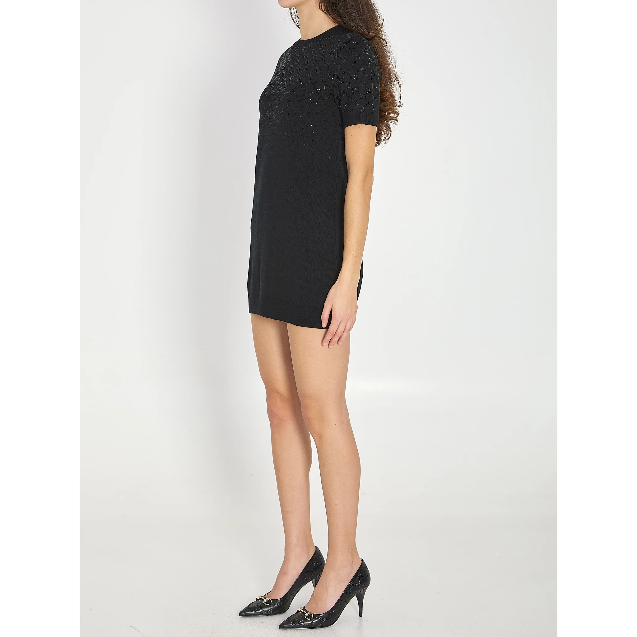 Fine wool dress with GG crystals