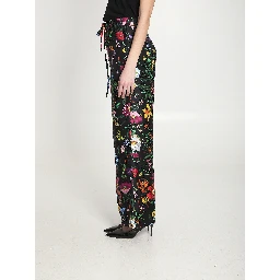 Printed silk twill trousers