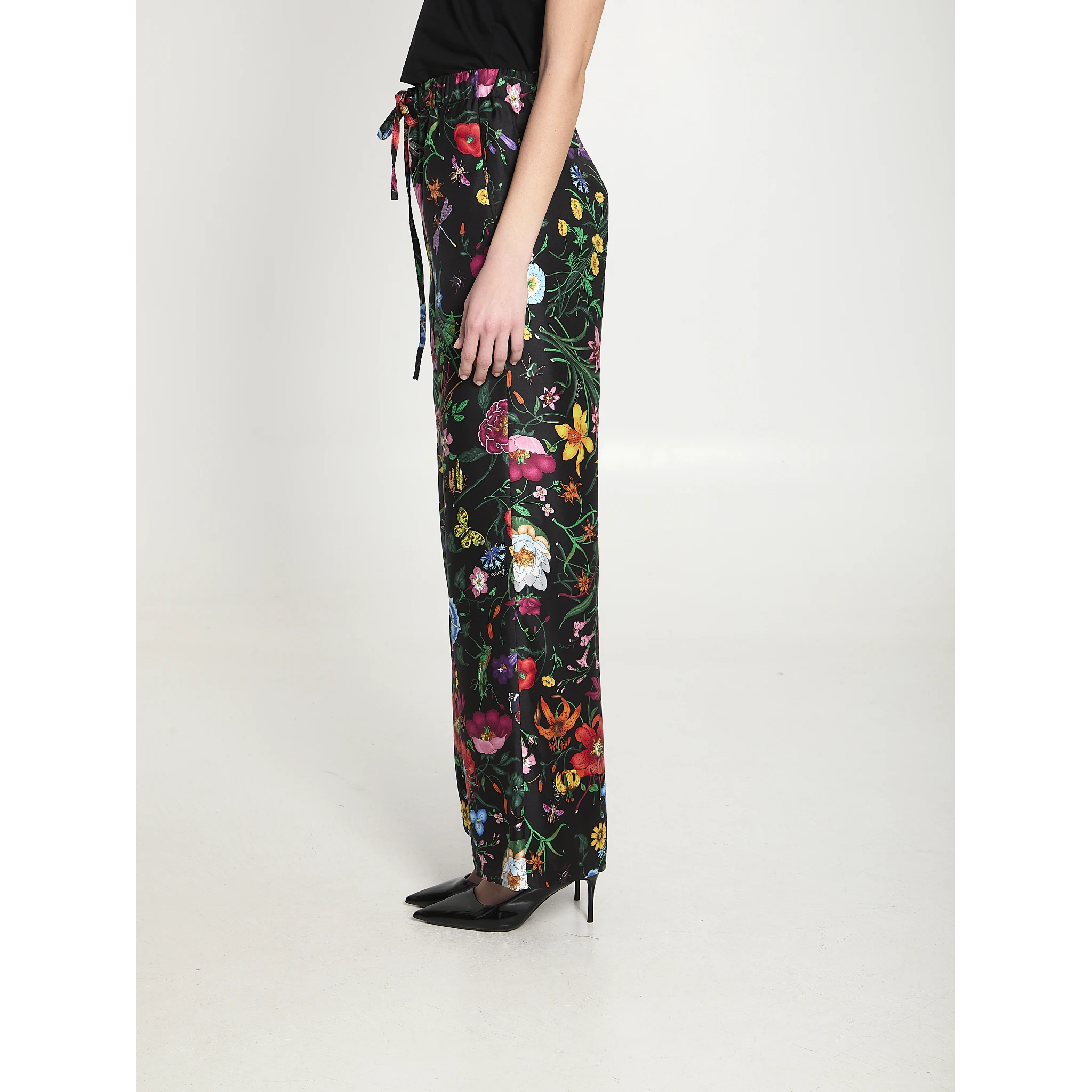 Printed silk twill trousers