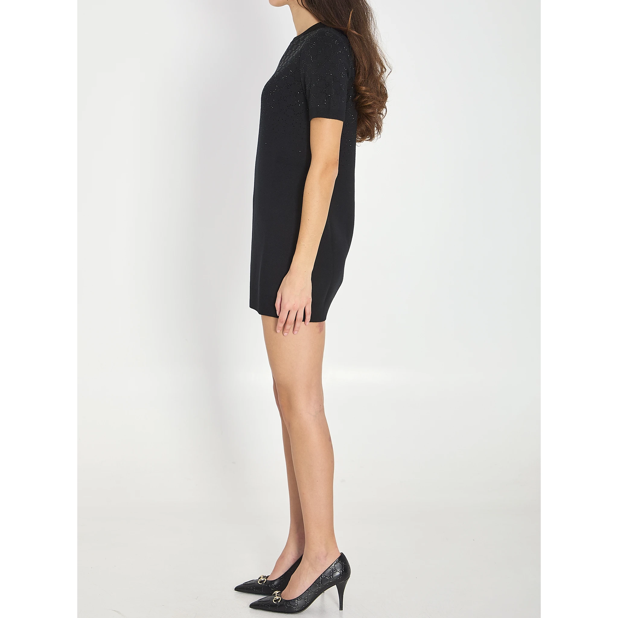 Fine wool dress with GG crystals