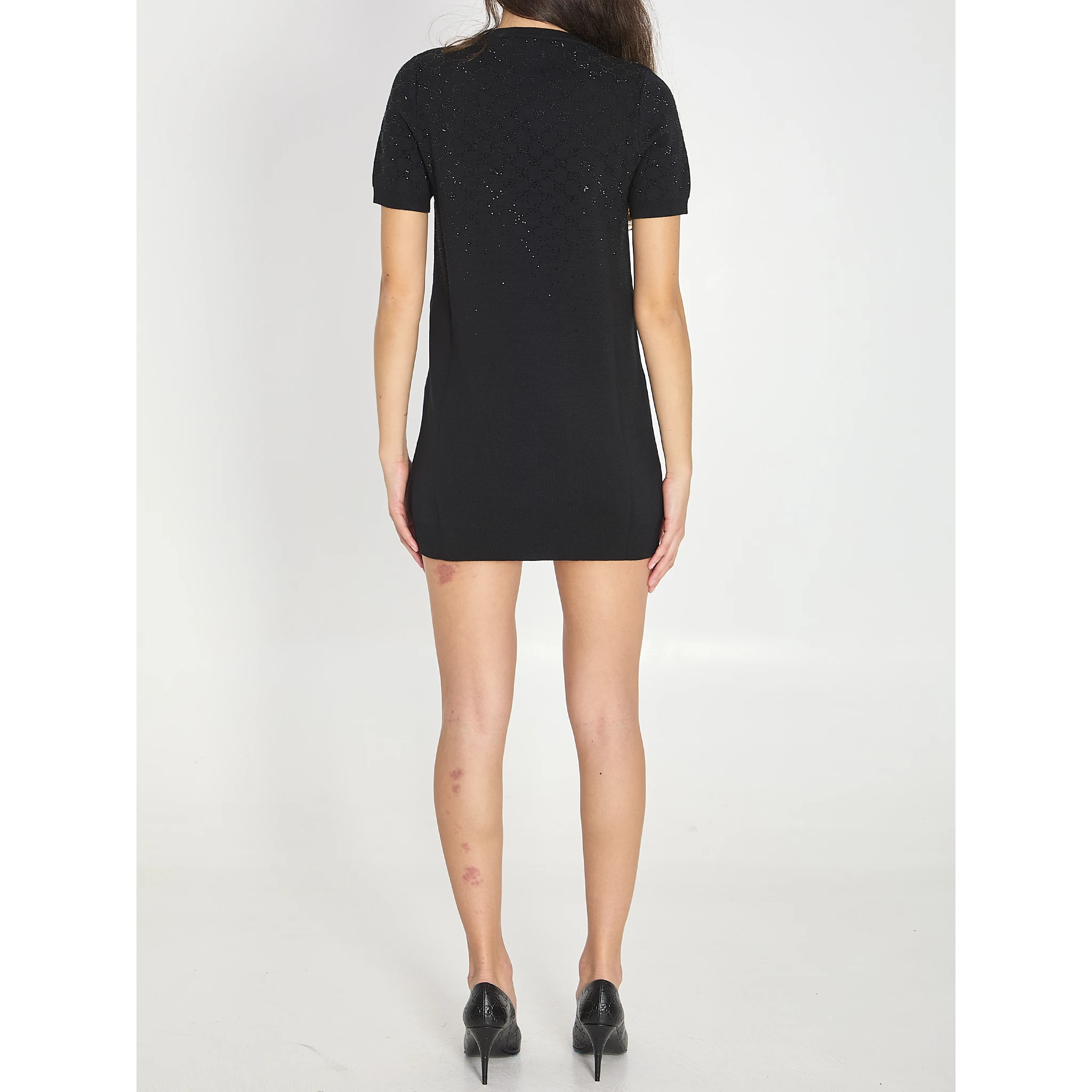 Fine wool dress with GG crystals