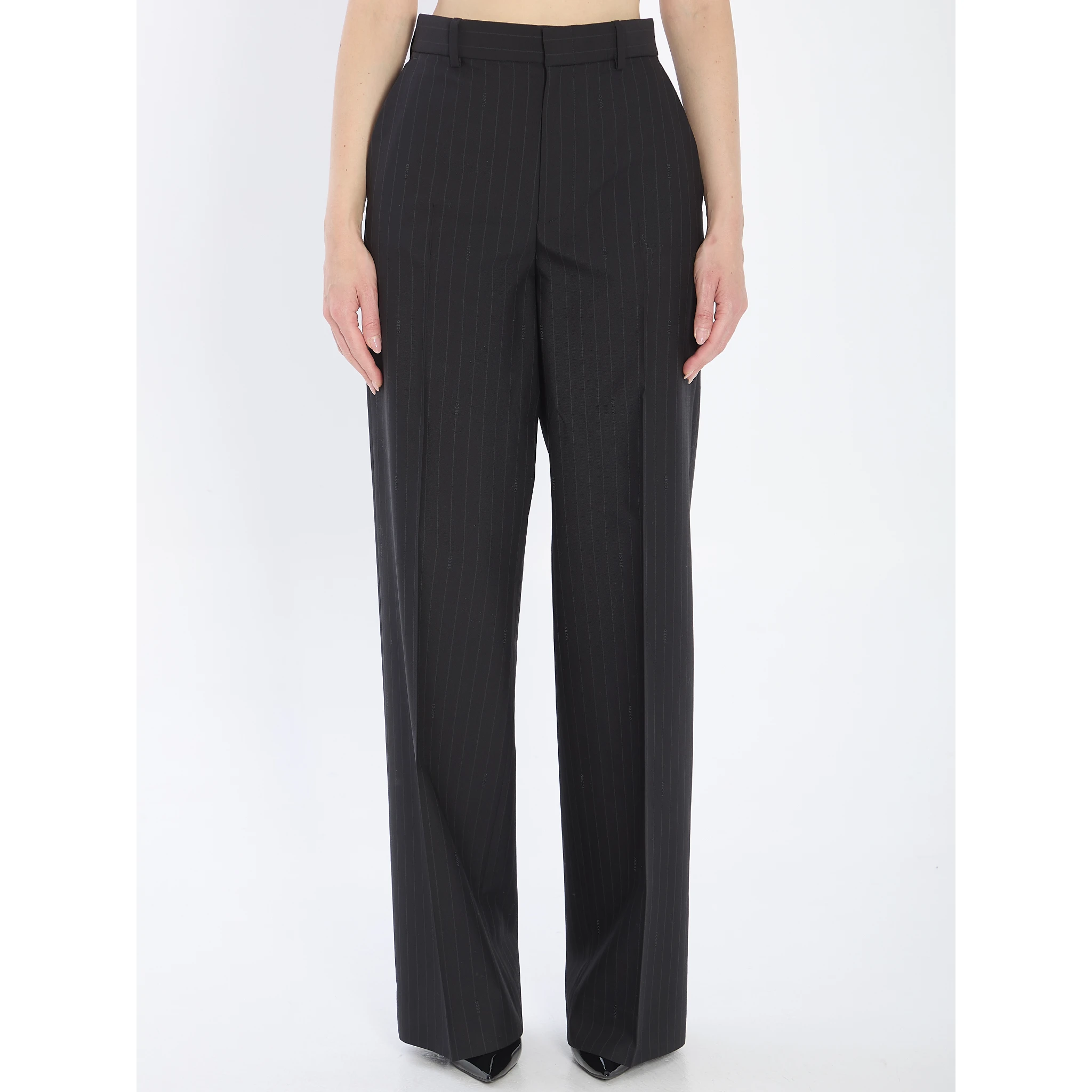 Pinstriped wool trousers