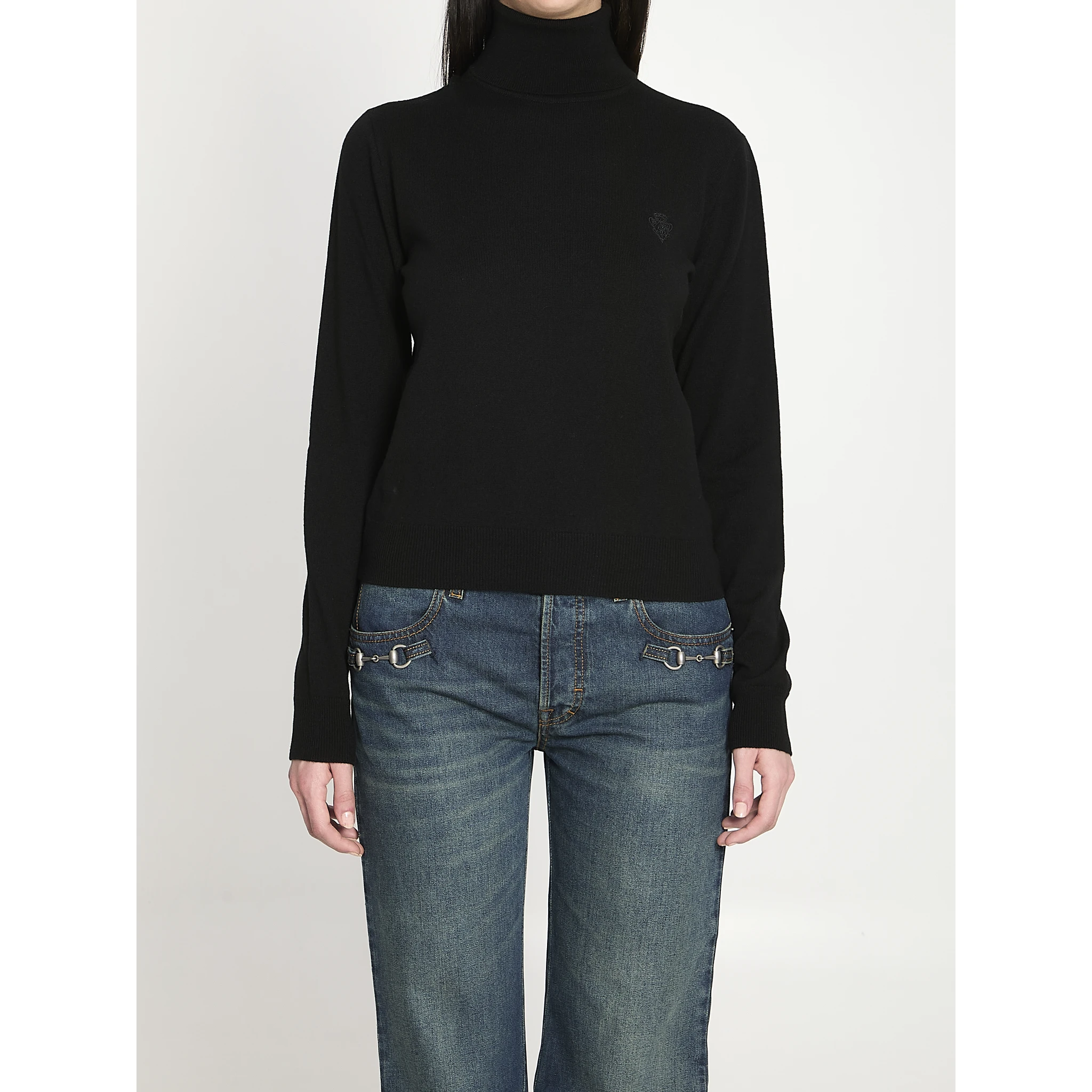 Embroidered wool turtleneck