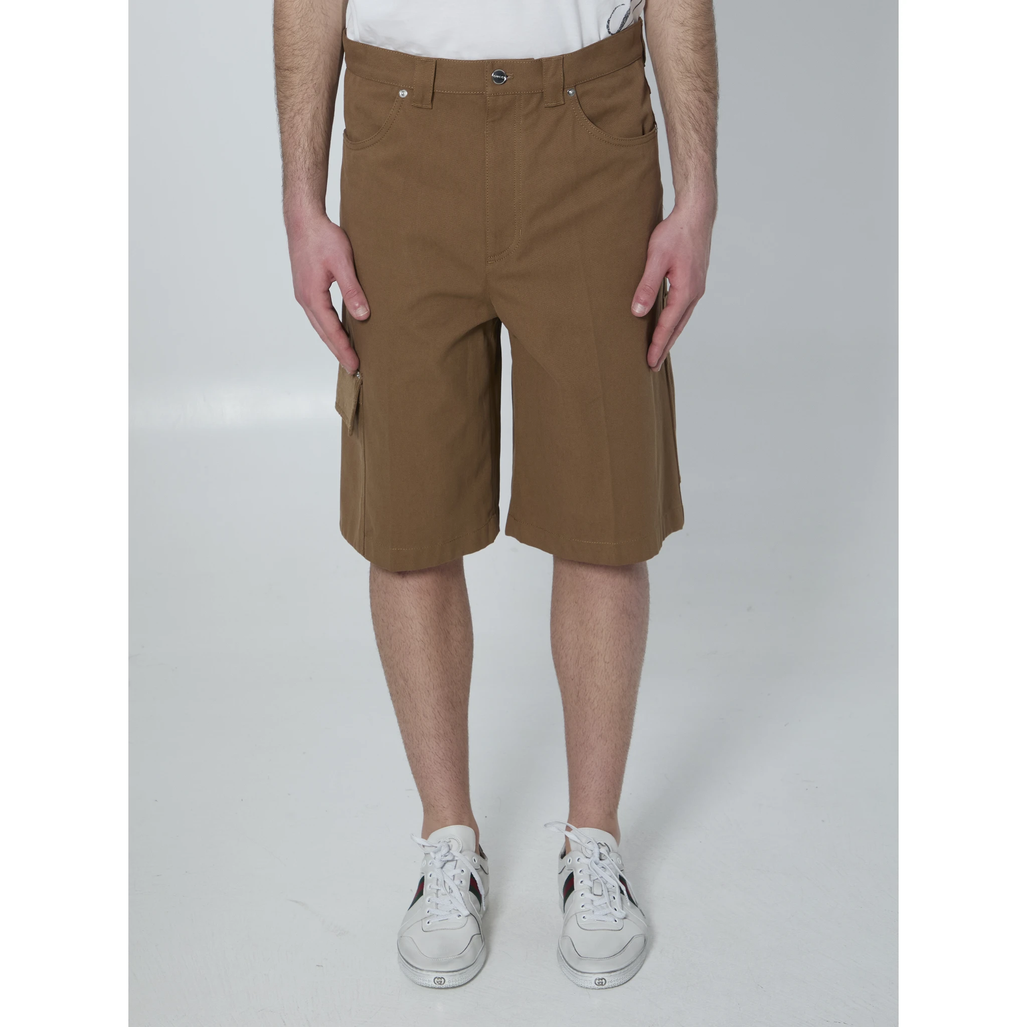 Camel denim Bermuda shorts