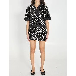 Embroidered lamé wool tweed shorts