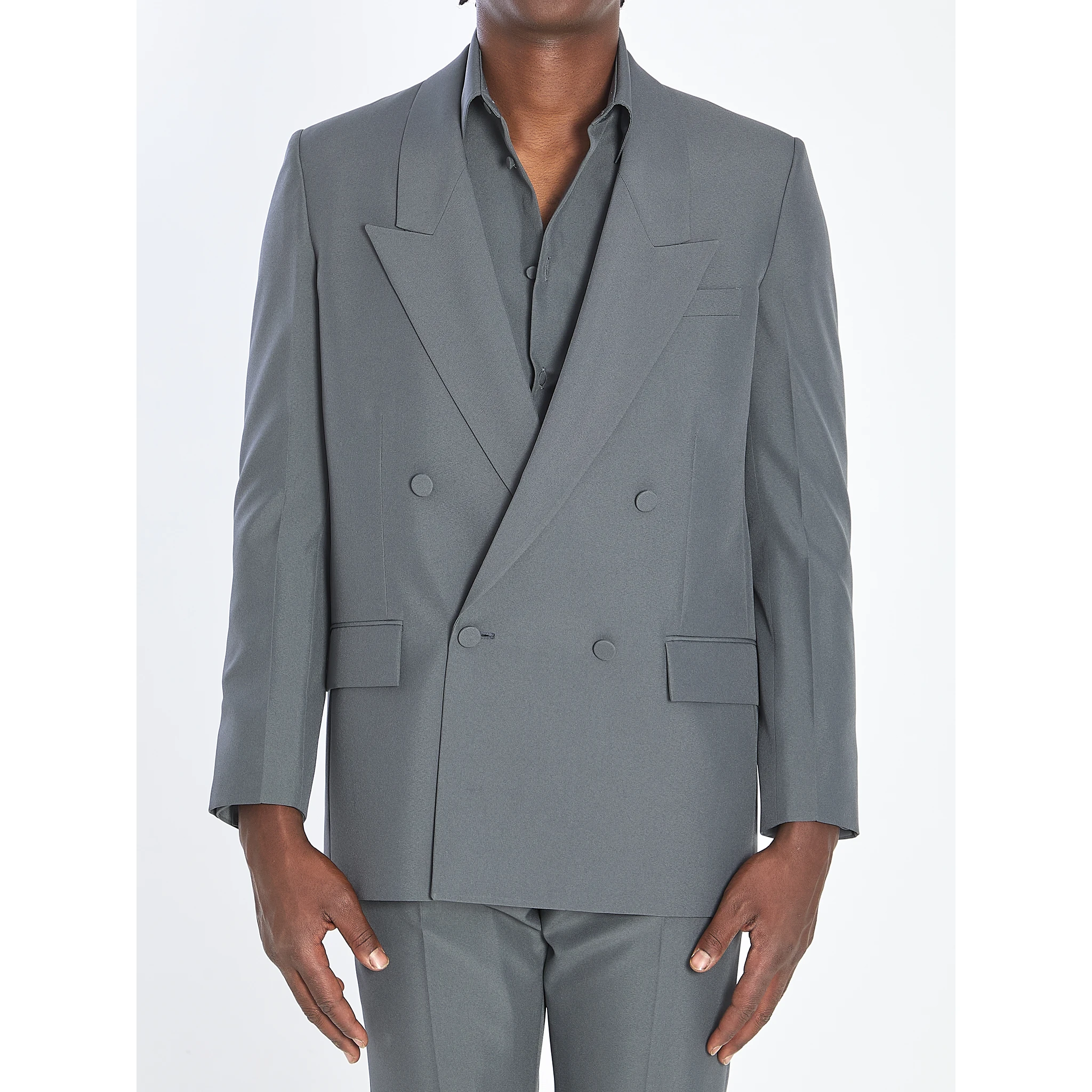 Double-breasted jacket in technical fabric