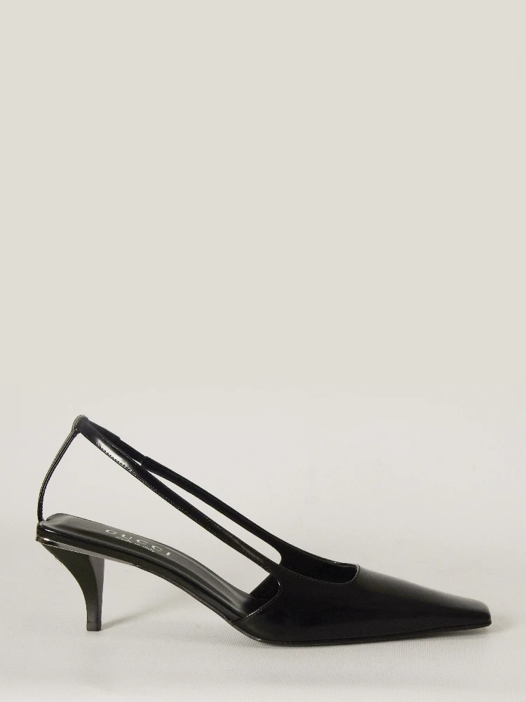 Crystal logo slingback pumps