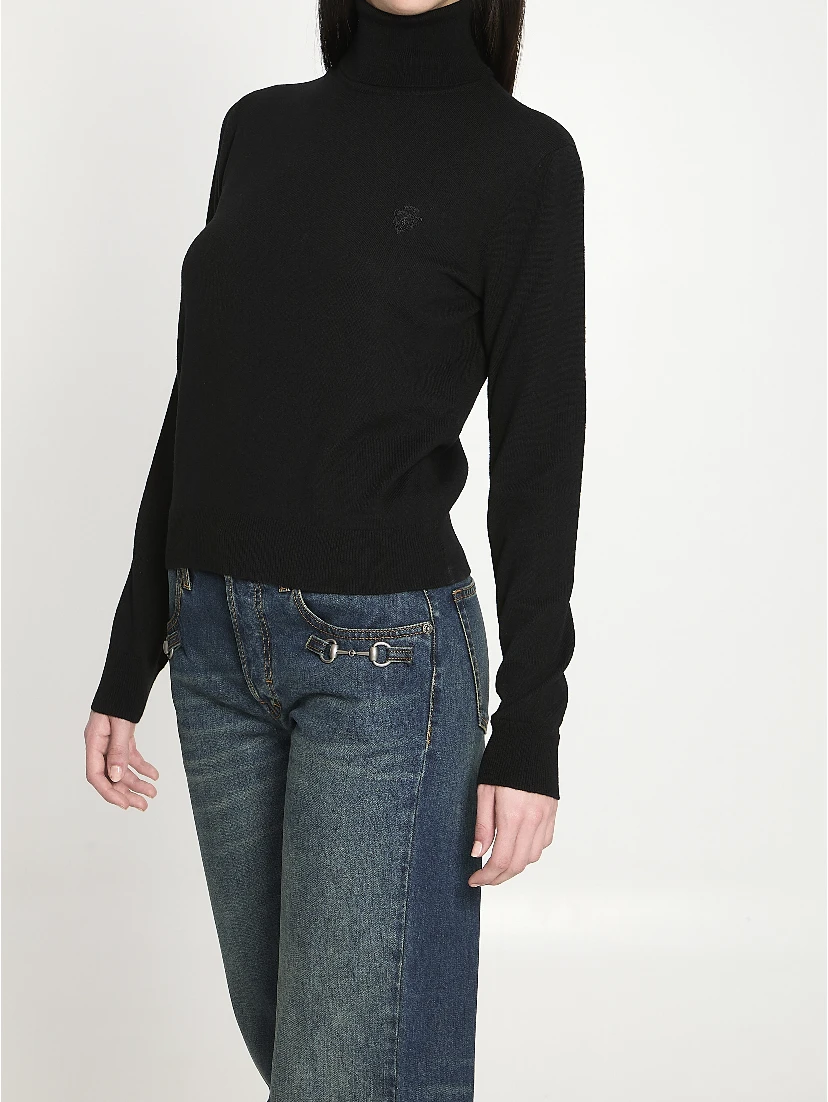 Embroidered wool turtleneck