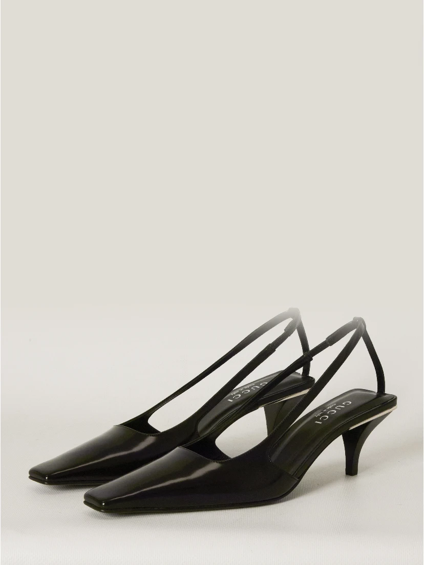 Crystal logo slingback pumps