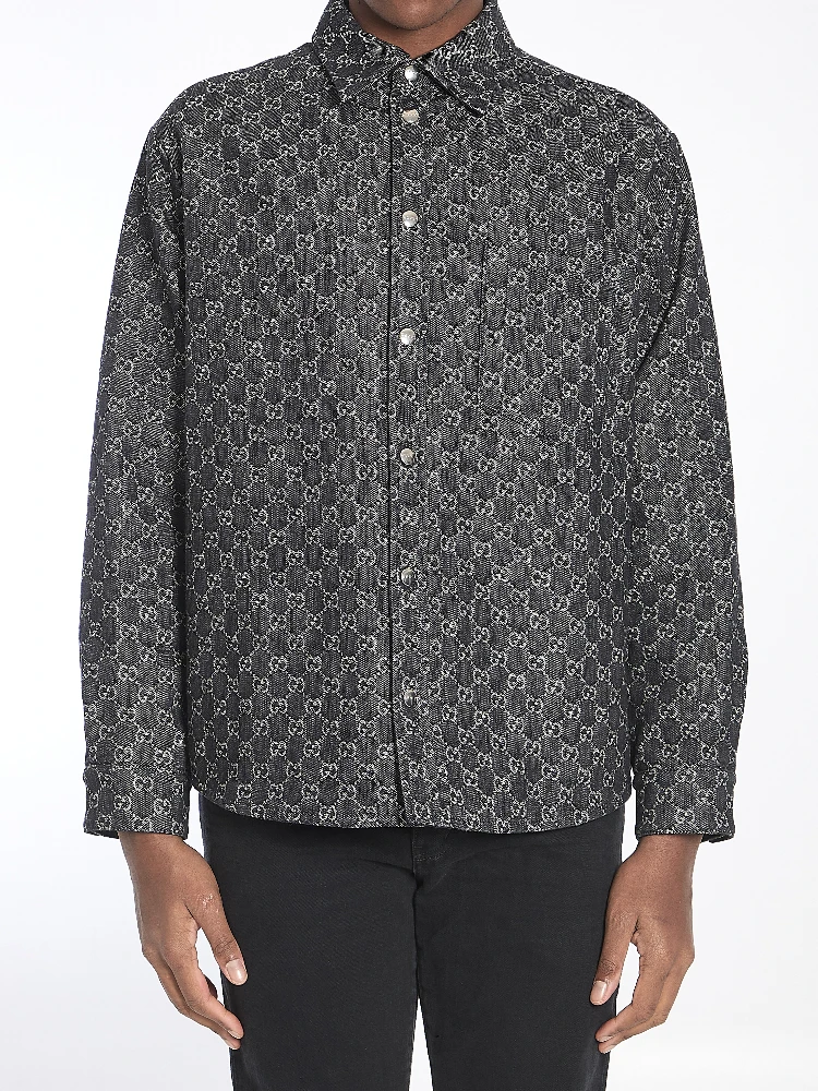 Reversible wool and GG denim shirt