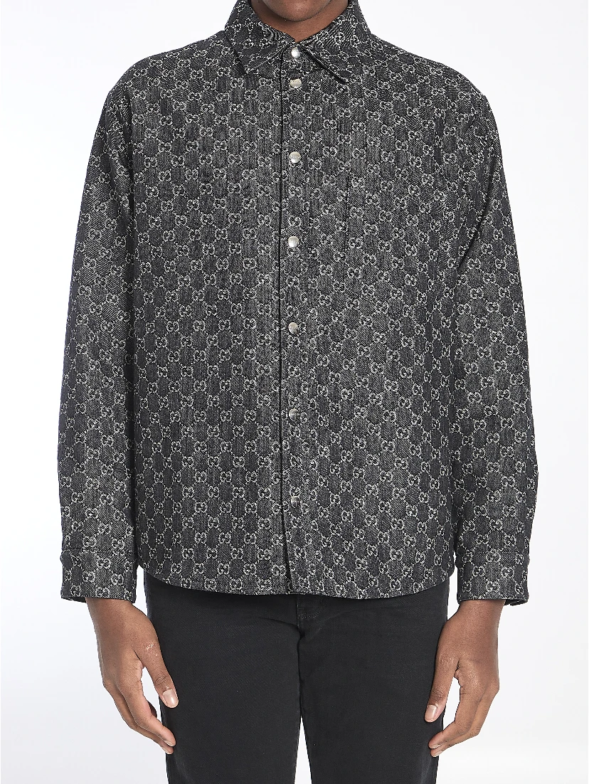Reversible wool and GG denim shirt