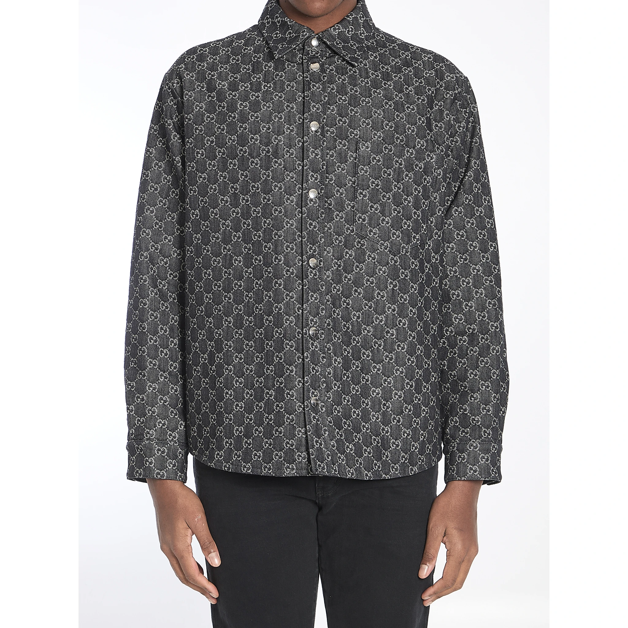 Reversible wool and GG denim shirt