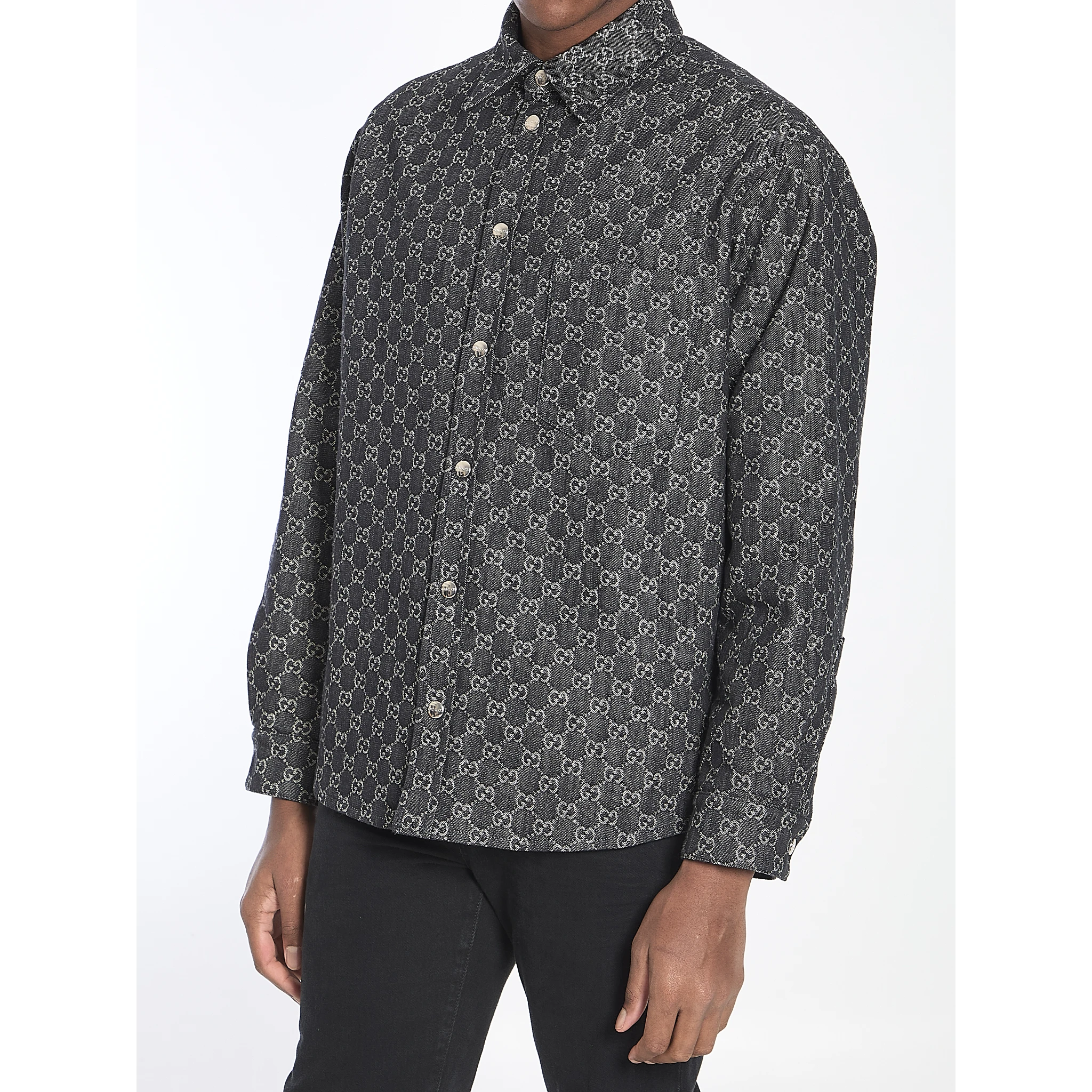 Reversible wool and GG denim shirt