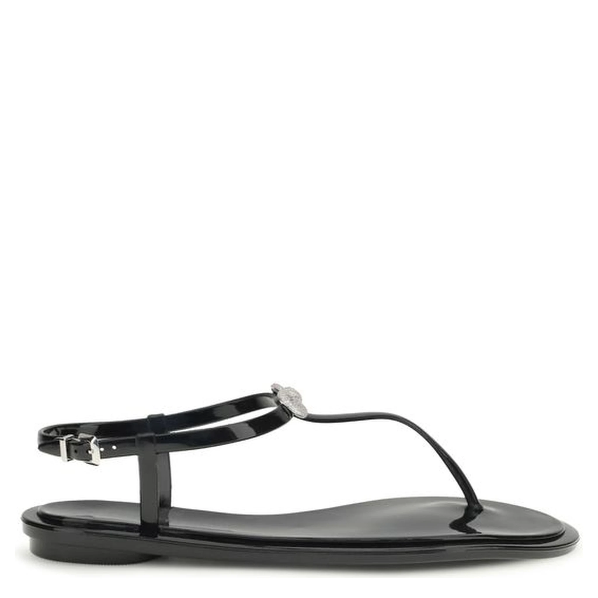 Black Rubber Flat Sandals