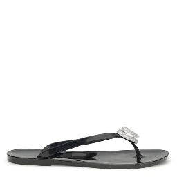 Black Rubber Flat Sandals