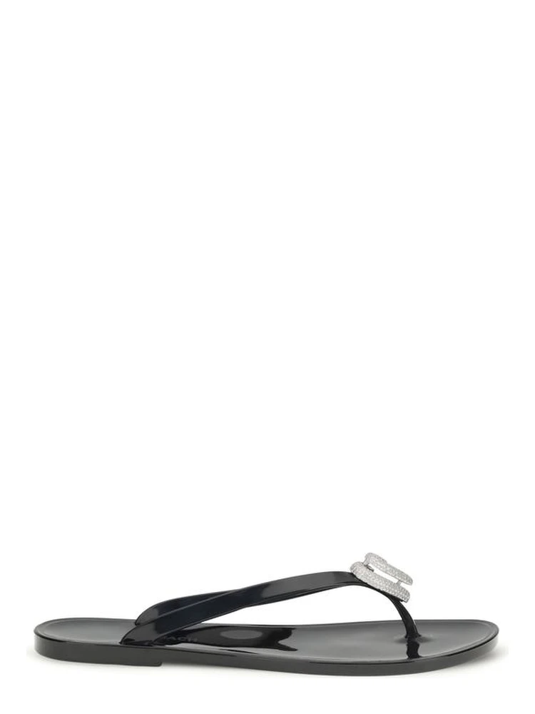 Black Rubber Flat Sandals