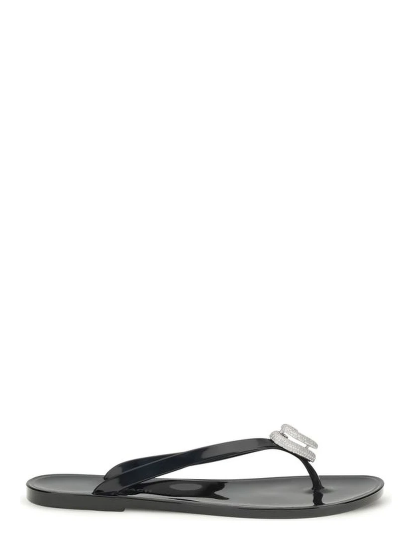 Black Rubber Flat Sandals