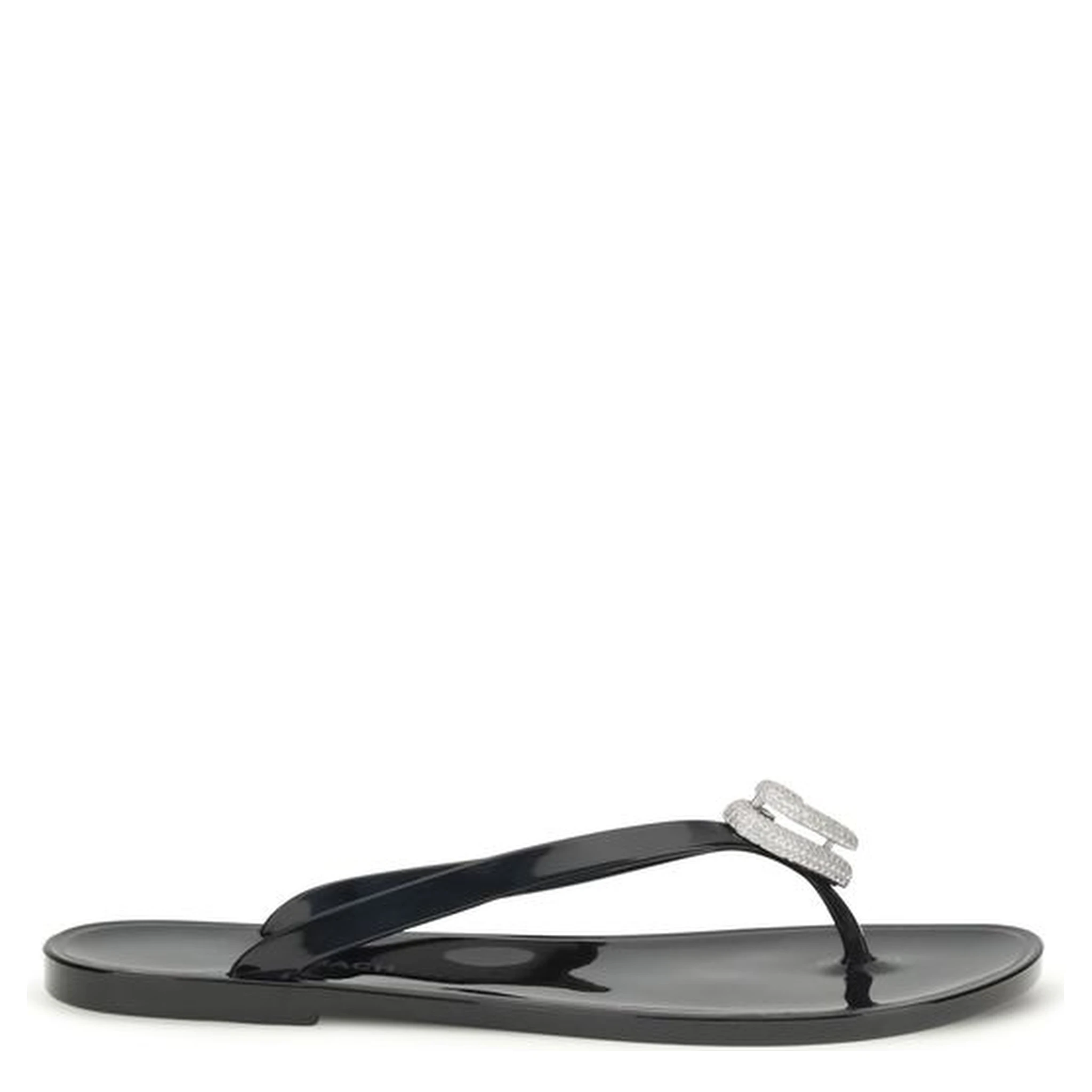 Black Rubber Flat Sandals