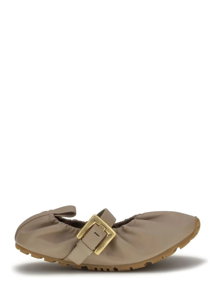 Beige Calf Leather Bos Taurus Ballet Flats