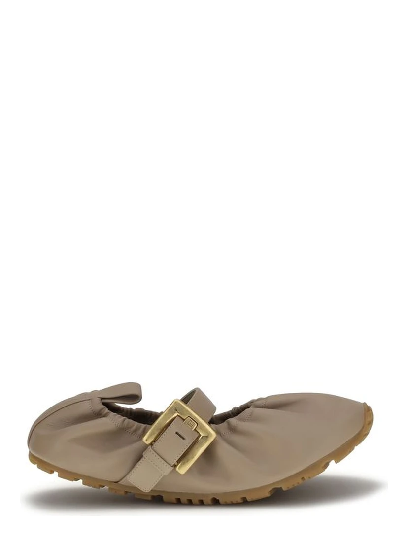 Beige Calf Leather Bos Taurus Ballet Flats
