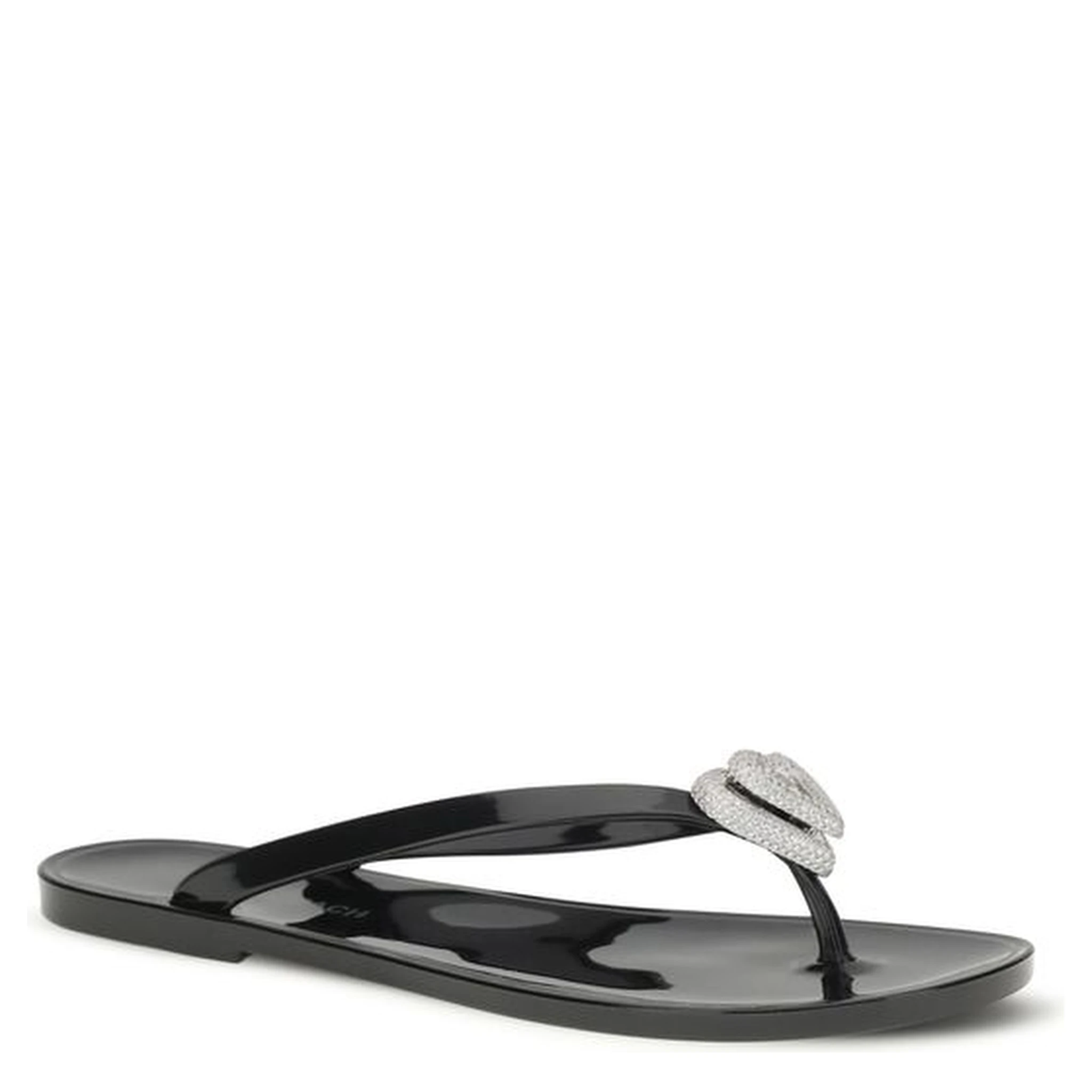 Black Rubber Flat Sandals