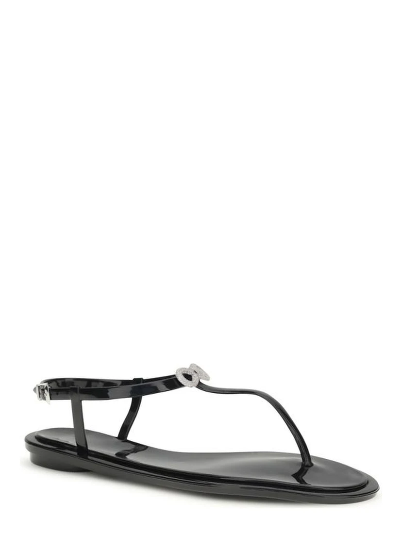 Black Rubber Flat Sandals