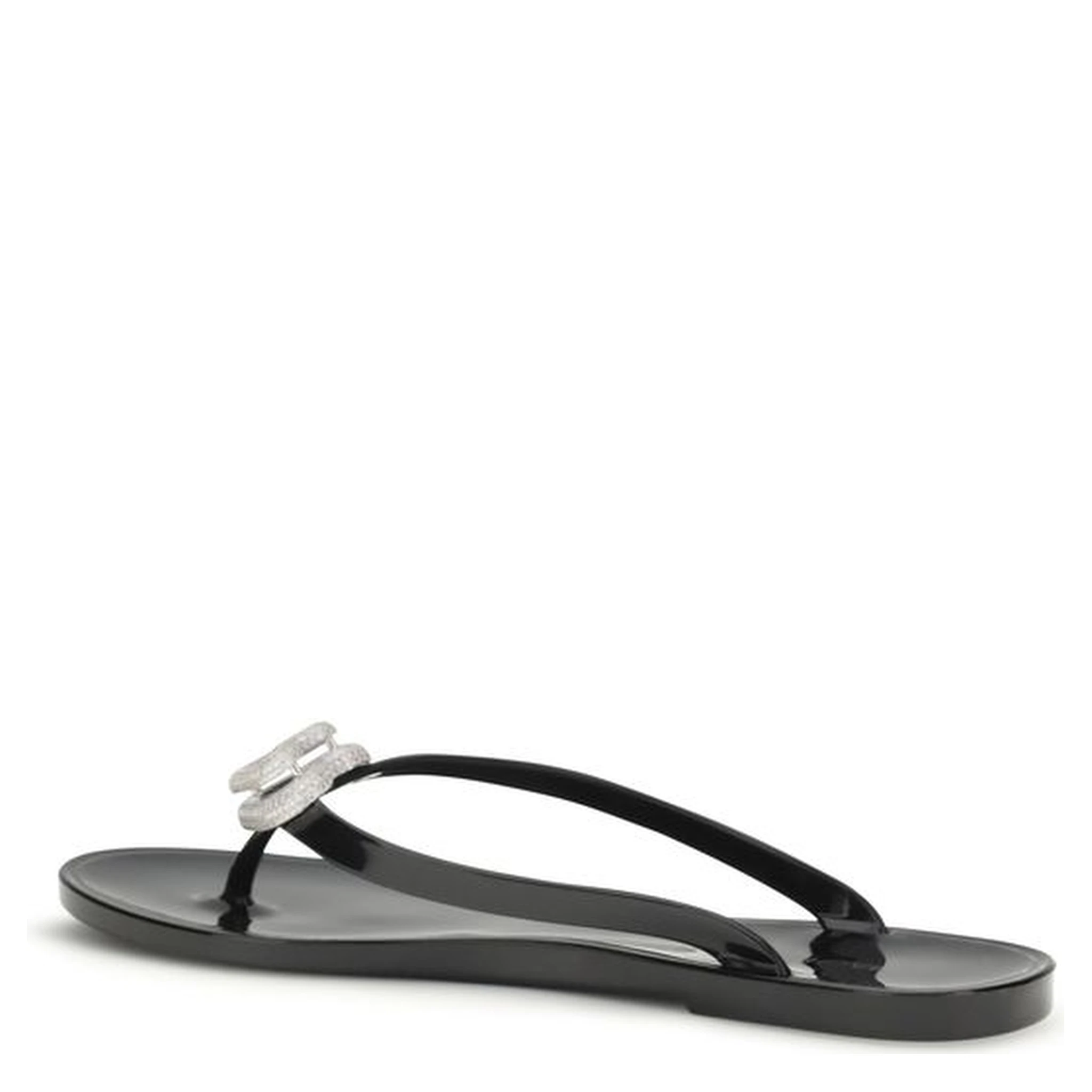 Black Rubber Flat Sandals