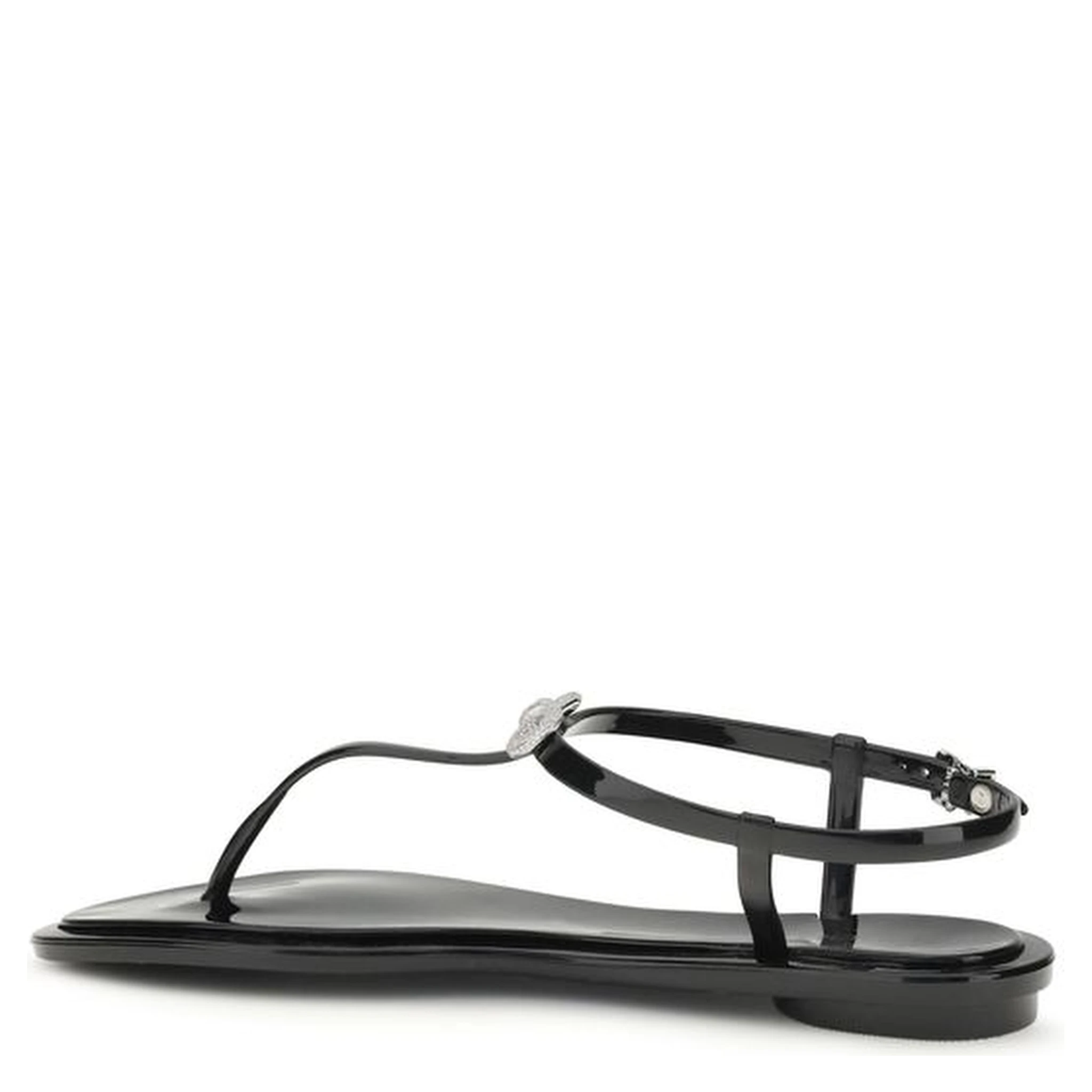 Black Rubber Flat Sandals
