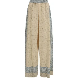 Beige Silk Casual Pants
