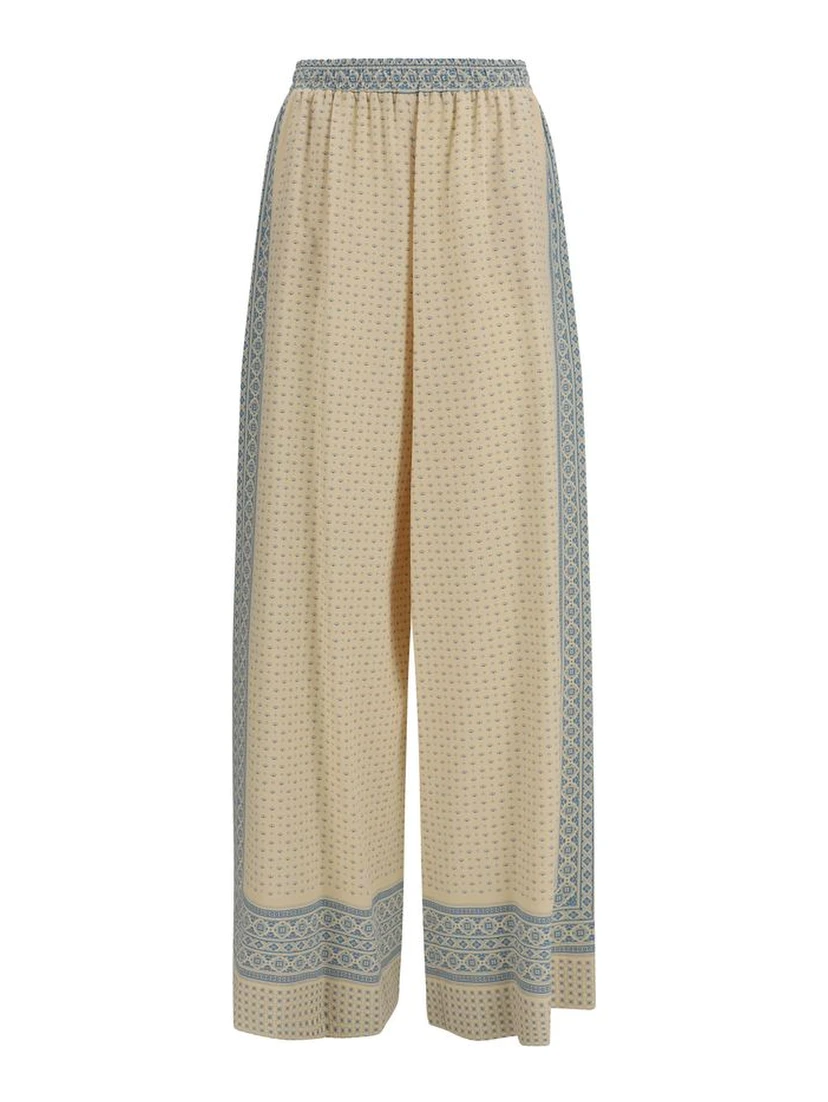 Beige Silk Casual Pants