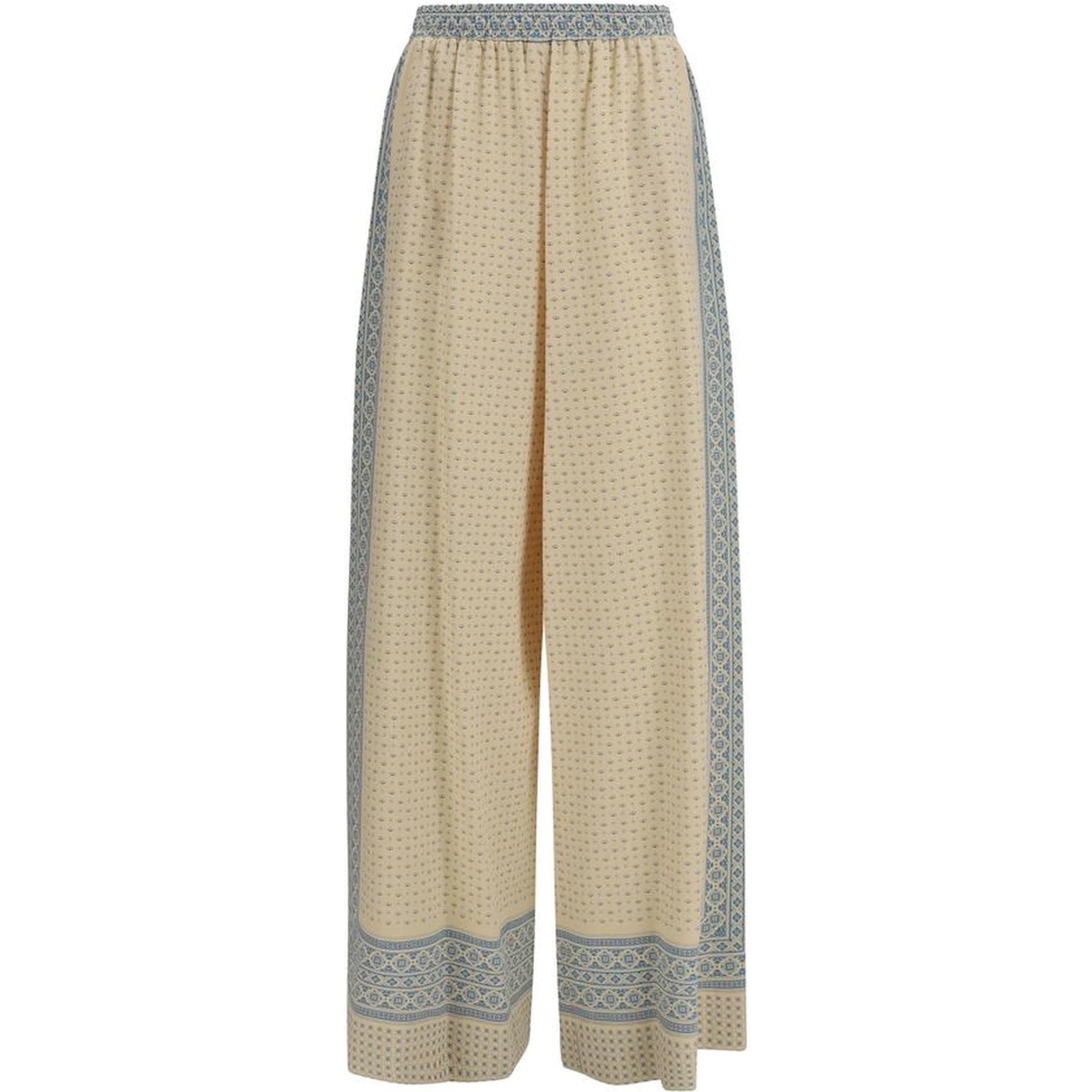 Beige Silk Casual Pants