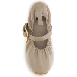 Beige Calf Leather Bos Taurus Ballet Flats