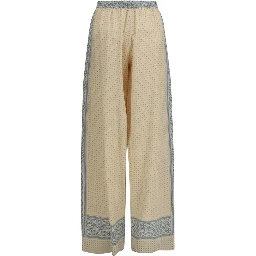 Beige Silk Casual Pants