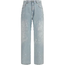 Blue Cotton Straight-Leg Jeans