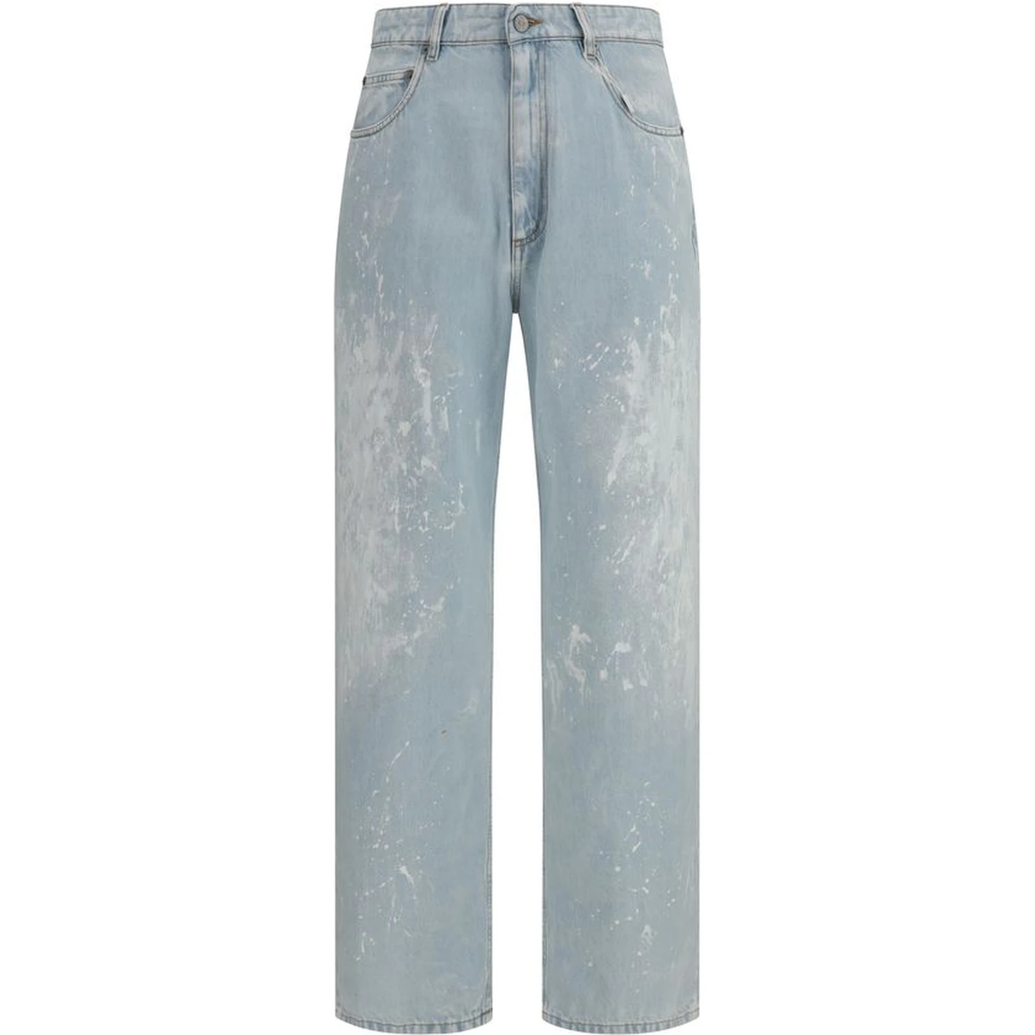 Blue Cotton Straight-Leg Jeans