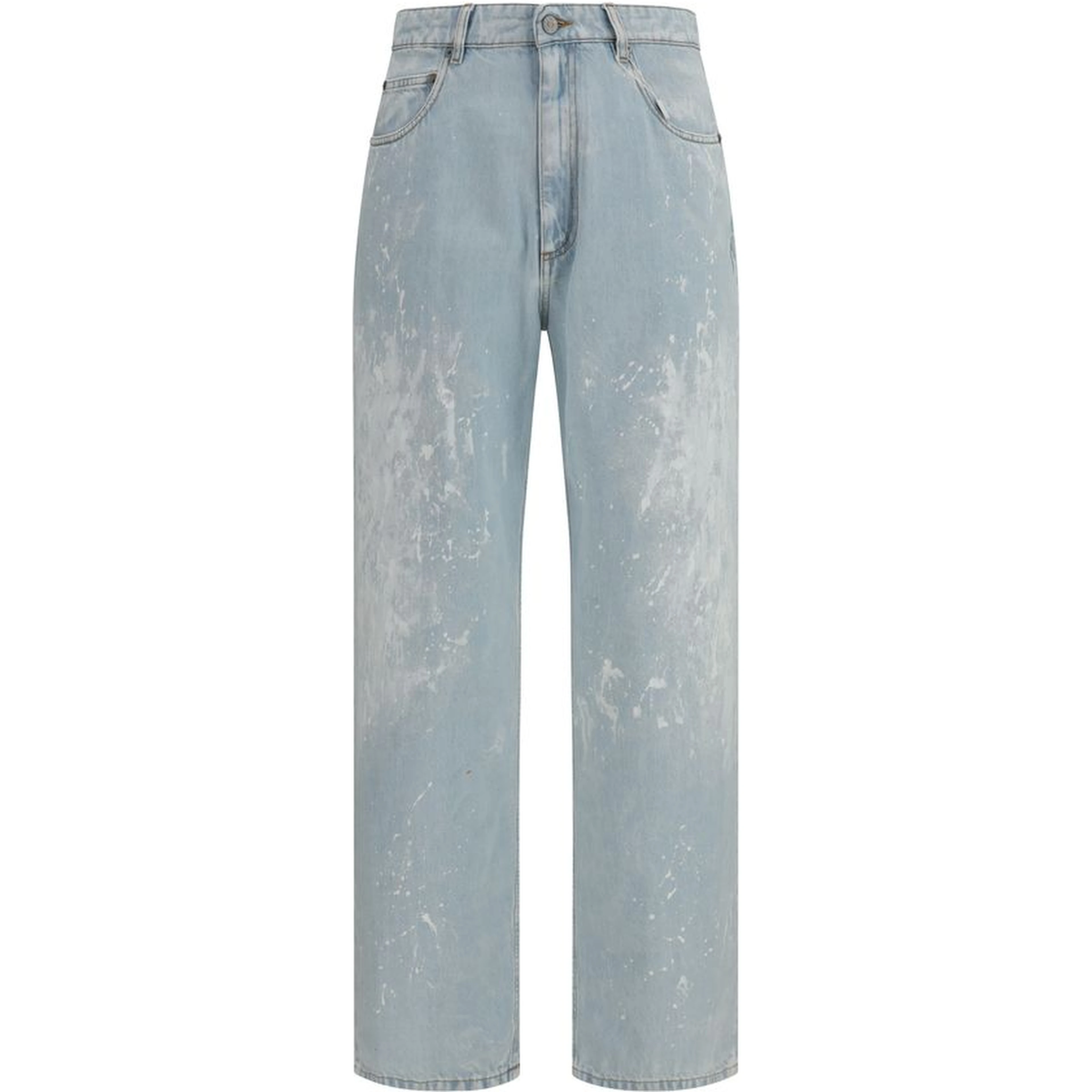 Blue Cotton Straight-Leg Jeans