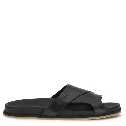 Black Calf Leather Bos Taurus Flat Sandals