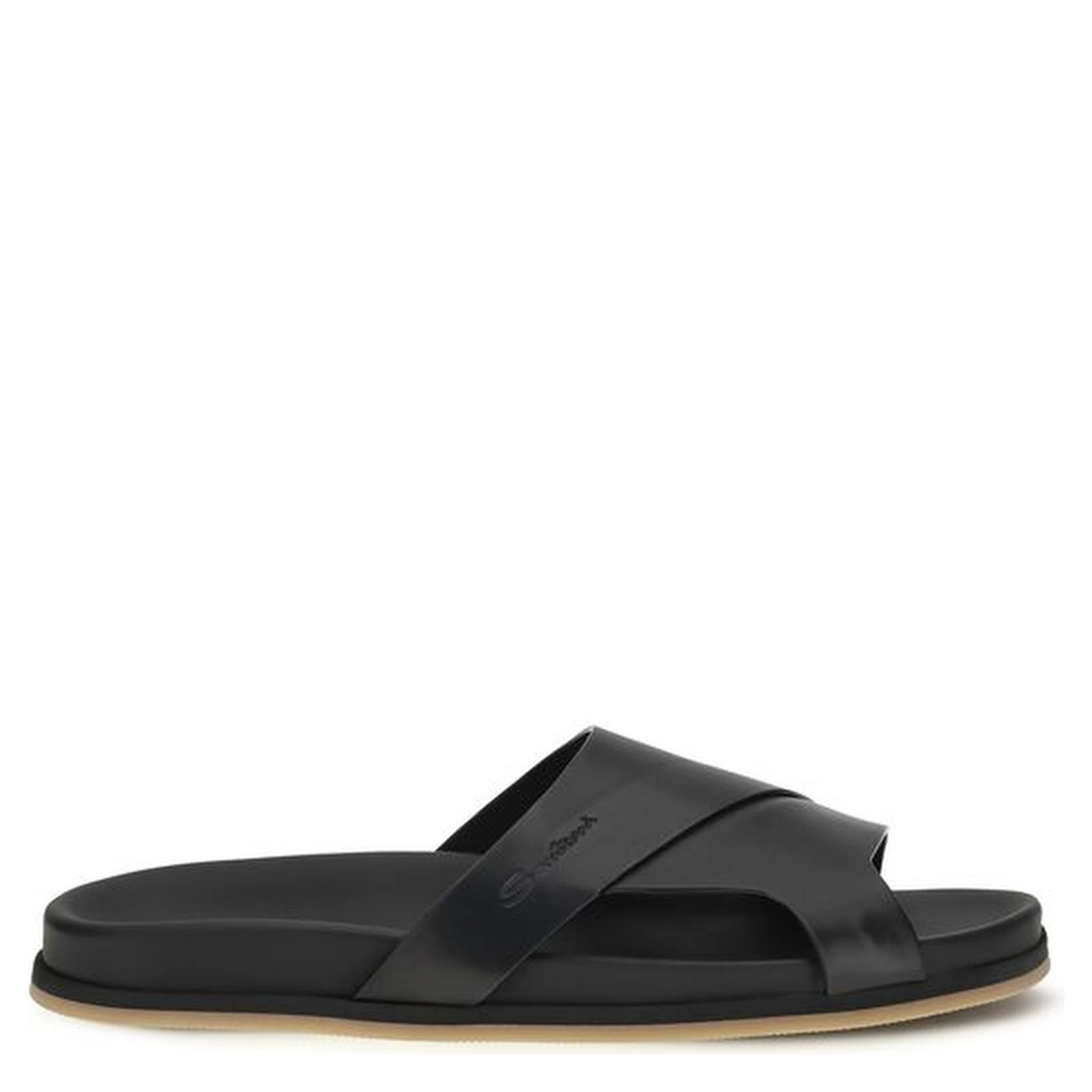 Black Calf Leather Bos Taurus Flat Sandals