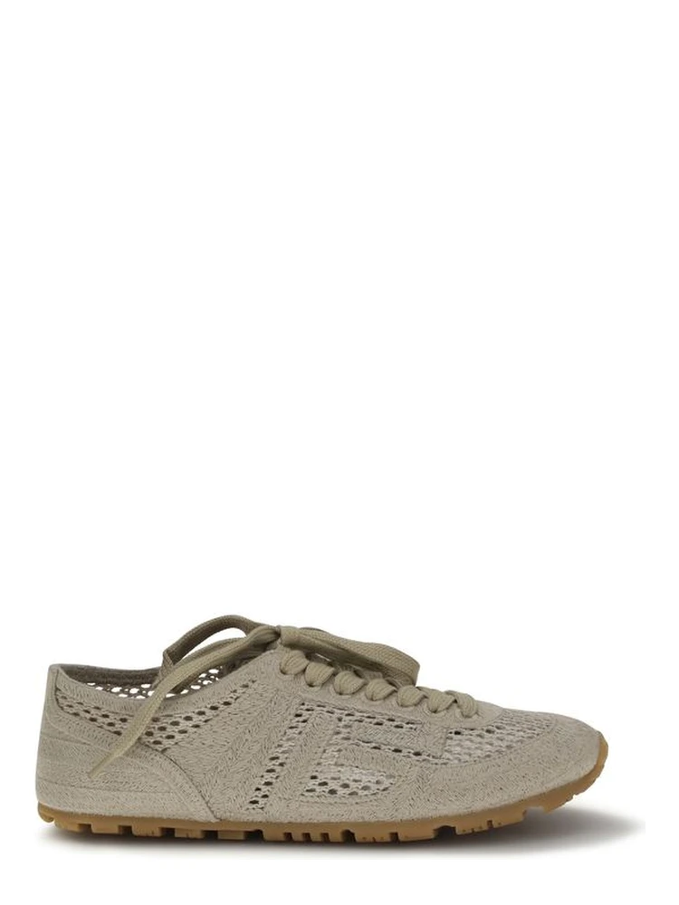 Beige Cotton Athletic Sneakers