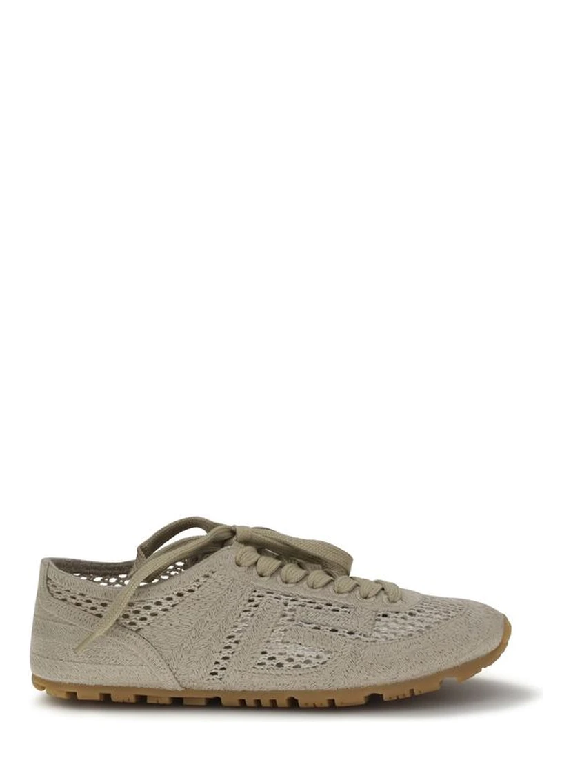 Beige Cotton Athletic Sneakers