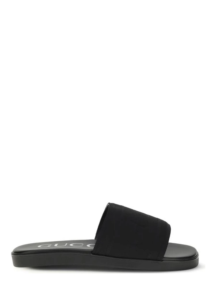 Black Fabric Flat Sandals