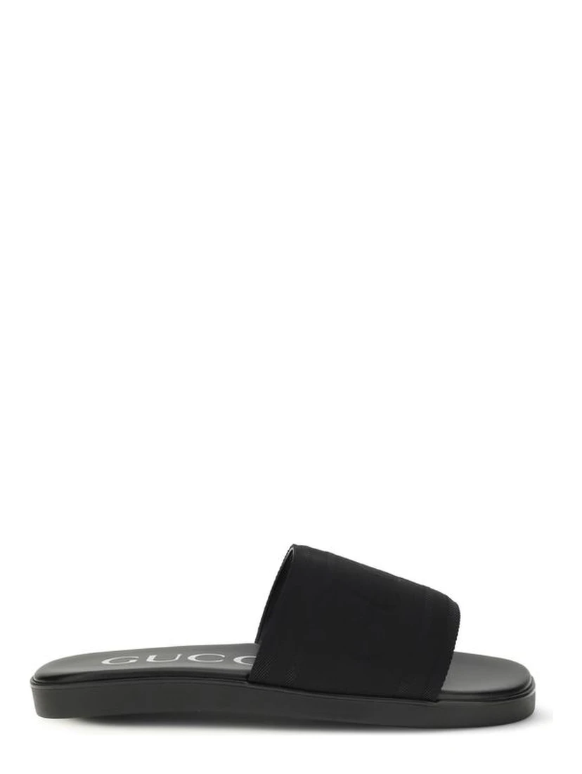 Black Fabric Flat Sandals