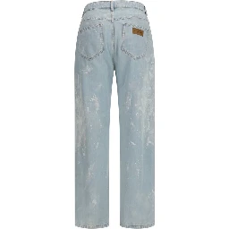 Blue Cotton Straight-Leg Jeans