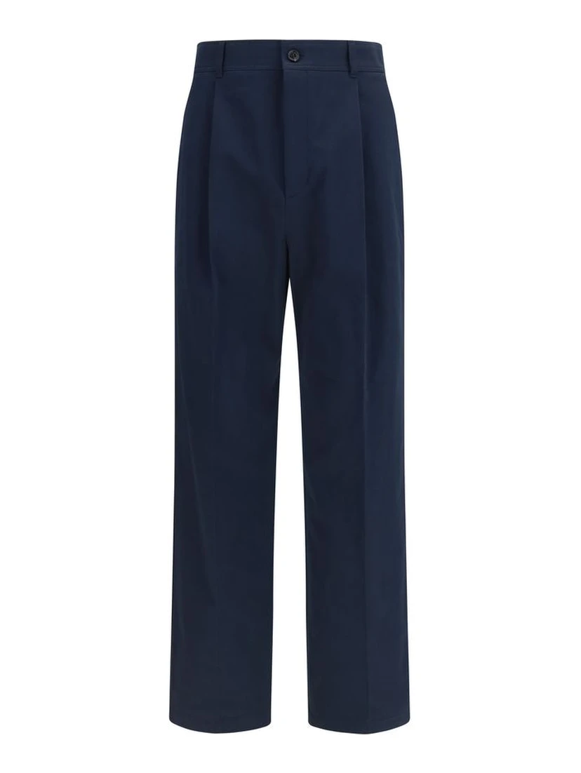 Blue Cotton Casual Pants