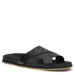 Black Calf Leather Bos Taurus Flat Sandals