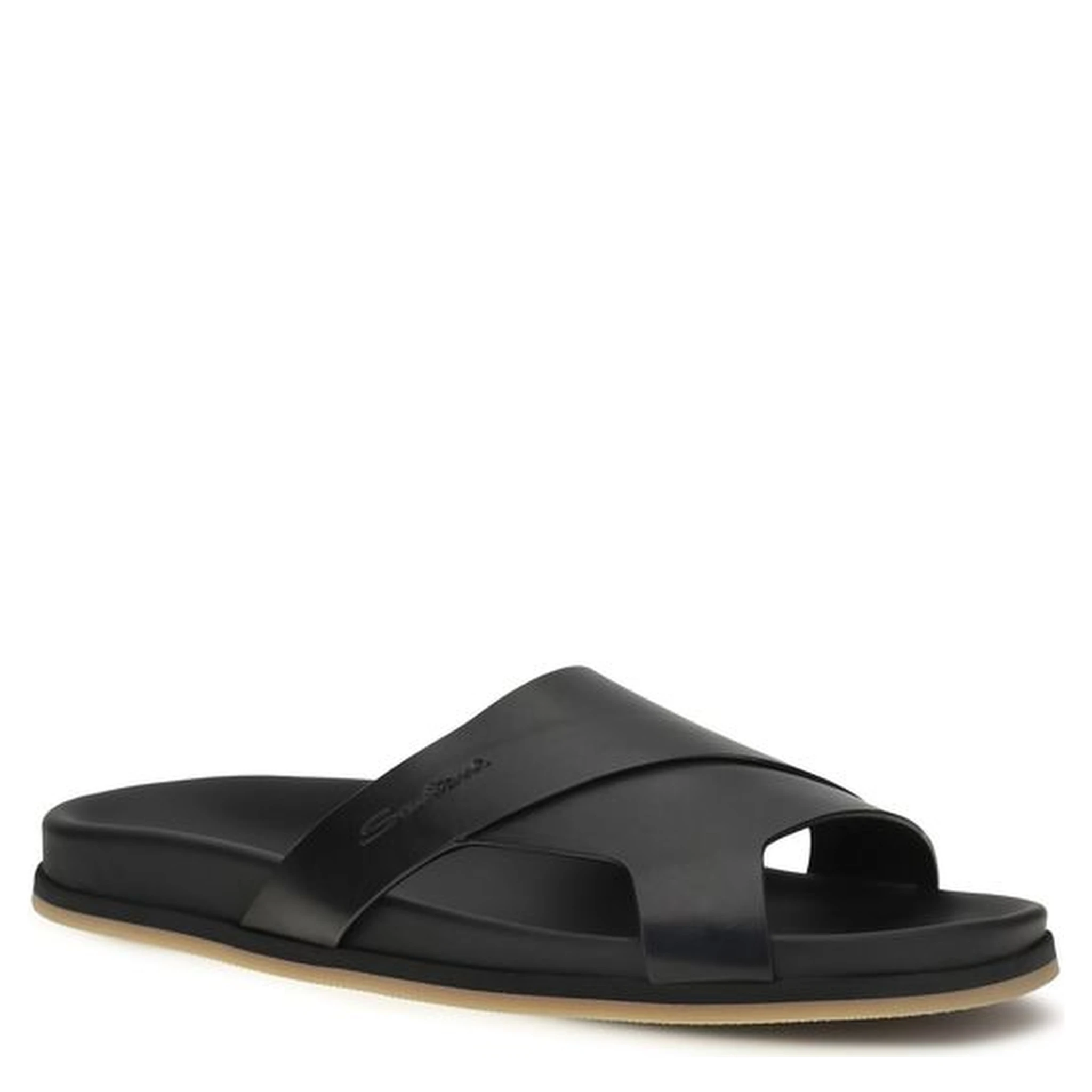 Black Calf Leather Bos Taurus Flat Sandals