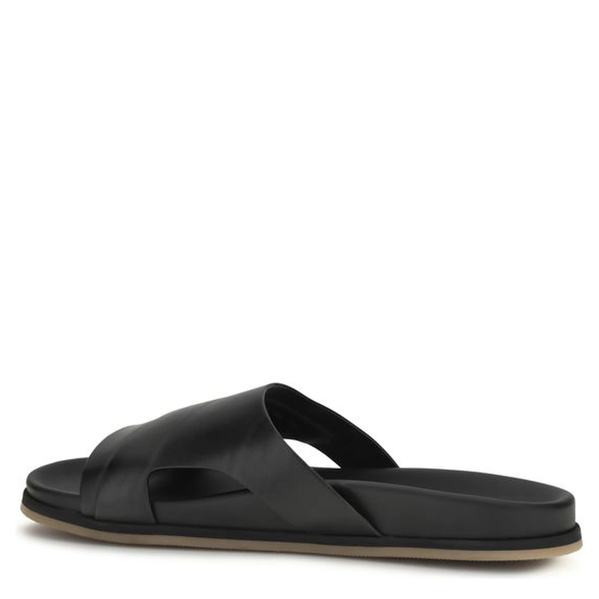 Black Calf Leather Bos Taurus Flat Sandals