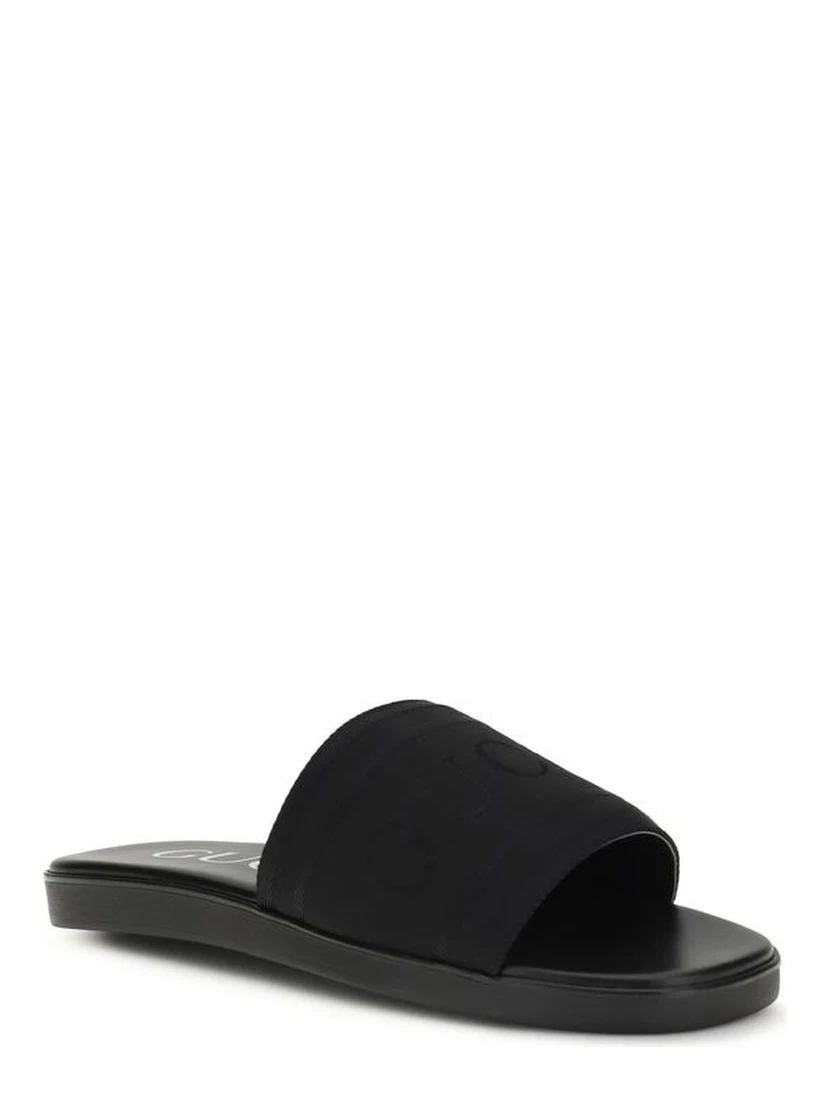 Black Fabric Flat Sandals