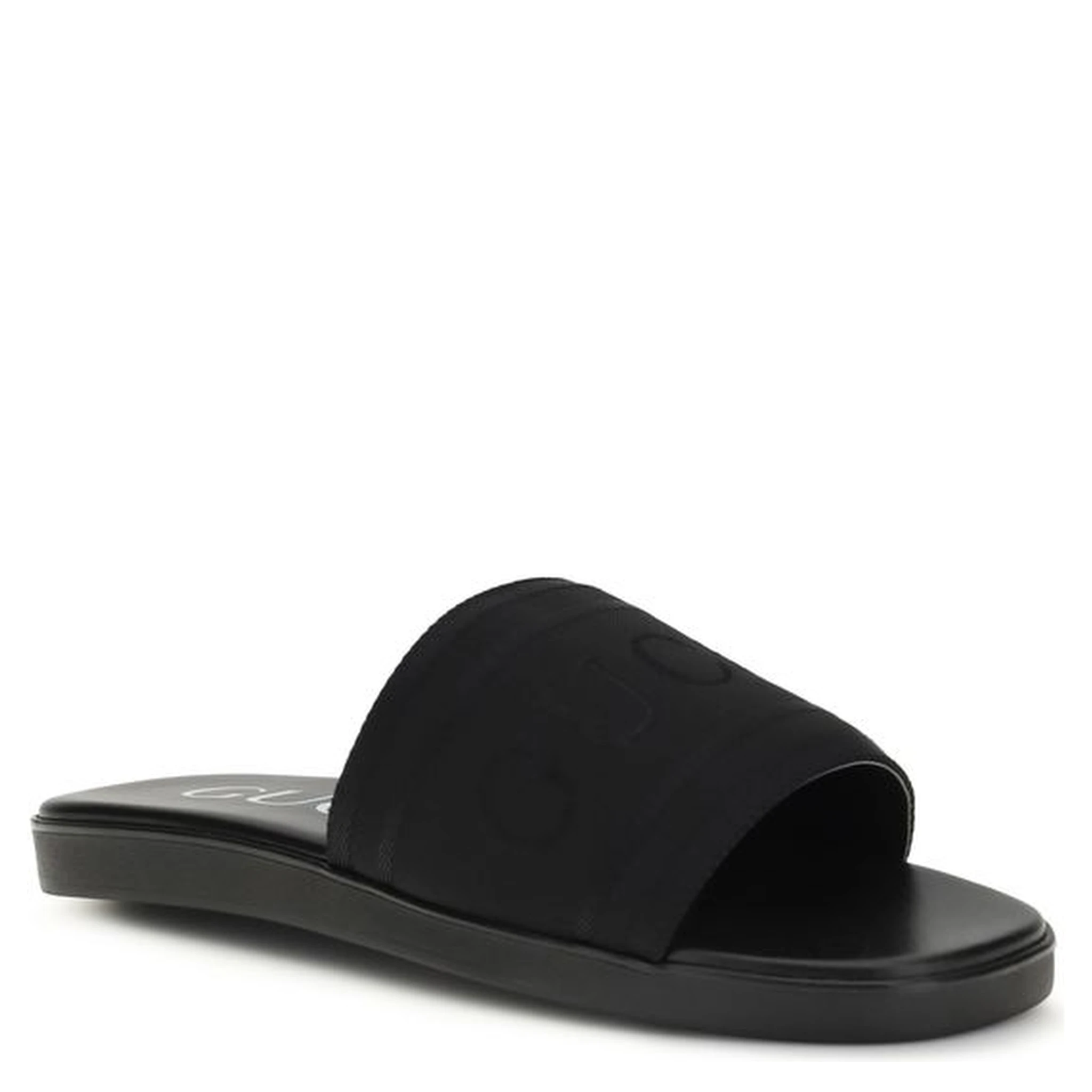 Black Fabric Flat Sandals